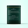 Happy Valley green tea tin back label with ingredients and brewing guide.