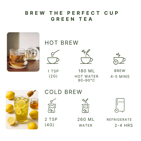 Happy Valley Green Tea Honey & Lemon brewed tea serving suggestion