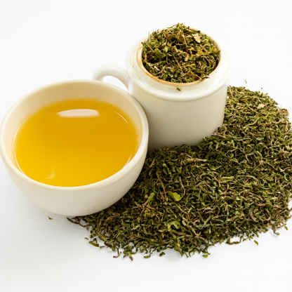Freshly brewed first flush black tea served with whole leaf tea.