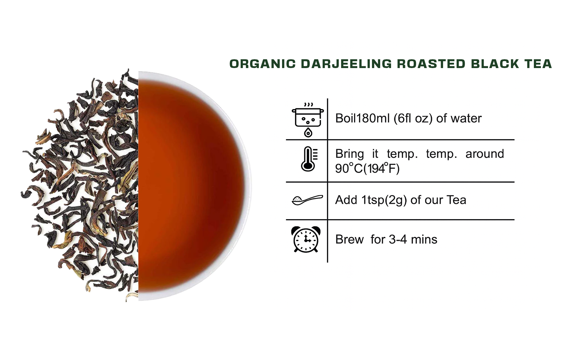 Amber coloured roasted black tea liquor photographed from top.