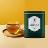 Happy Valley premium green tea tin front label close-up.