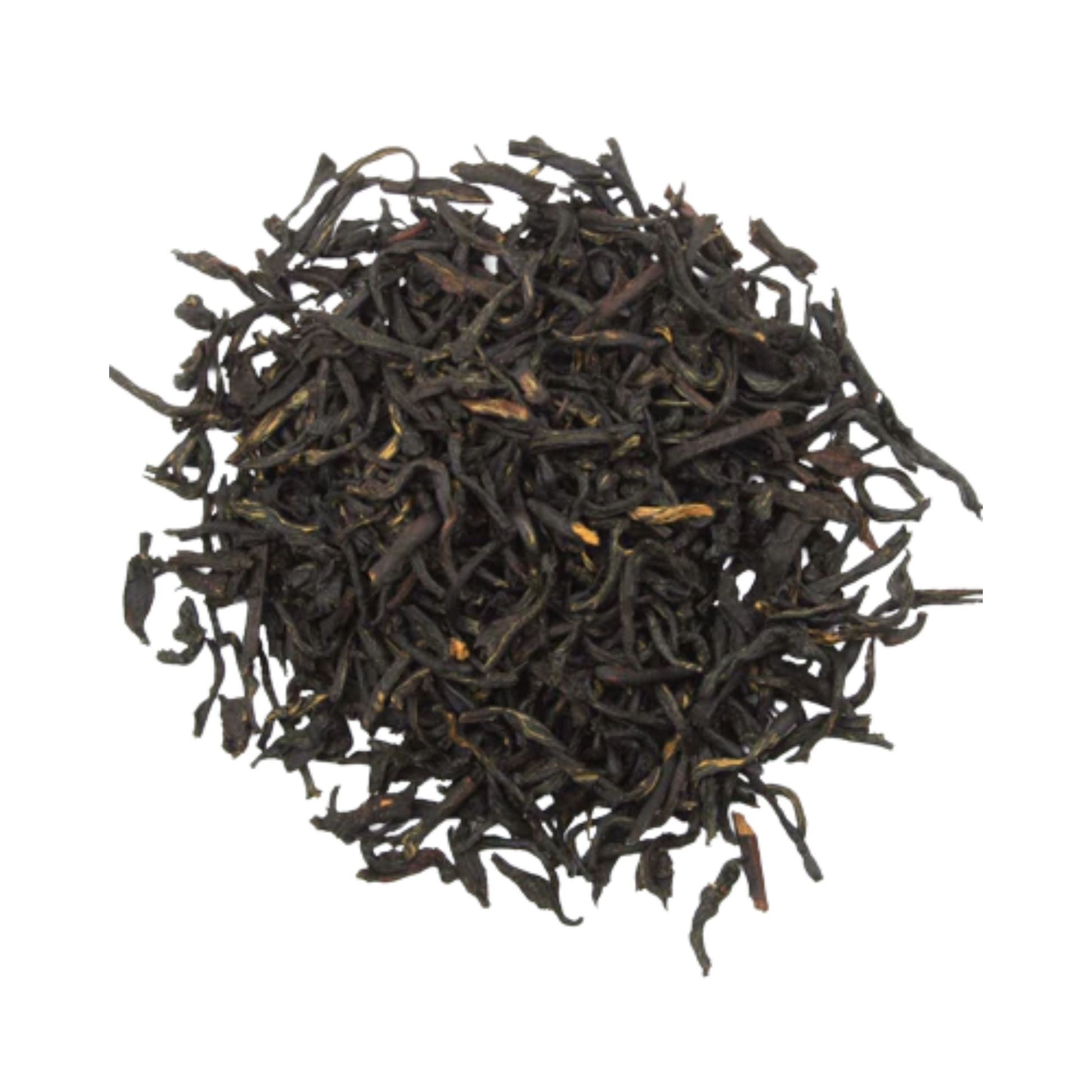 Close-up of organic first flush Darjeeling black tea whole leaves.