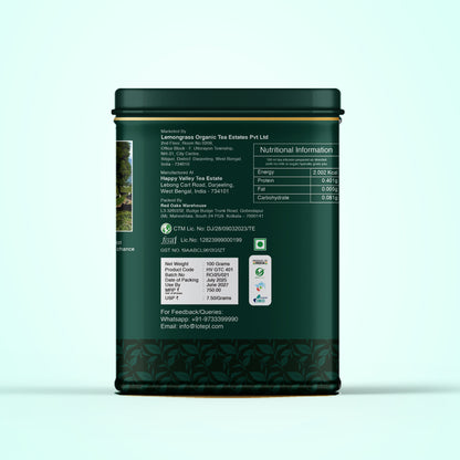 Happy Valley premium green tea tin front label close-up.