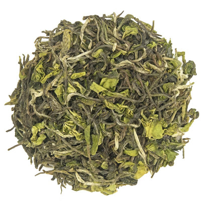 Loose leaf green tea showing fresh whole tea leaves.