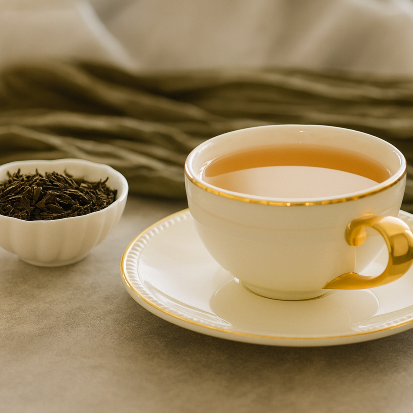 Cup of Darjeeling first flush black tea placed on table setting