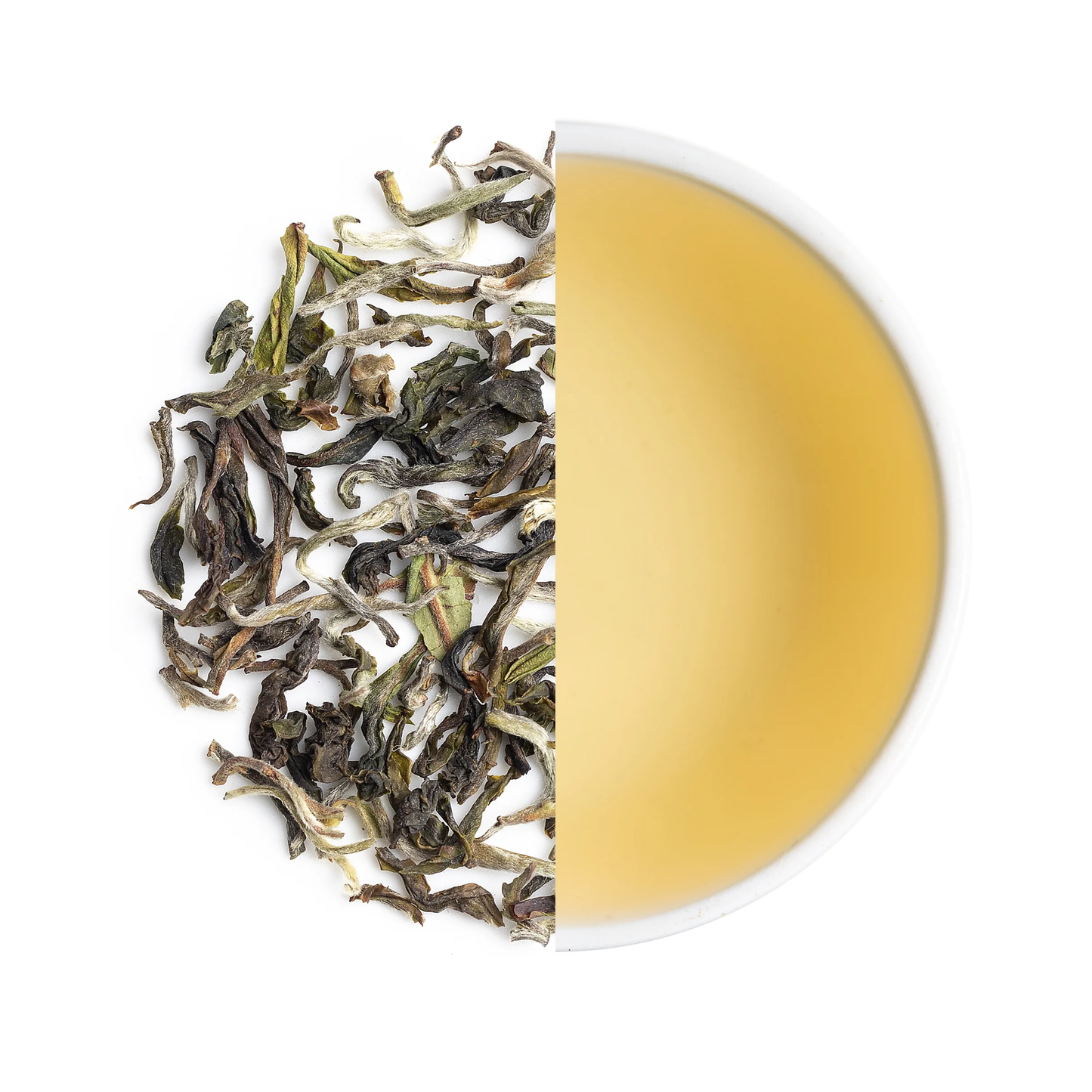 First flush Darjeeling black tea leaves paired with light amber infusion.