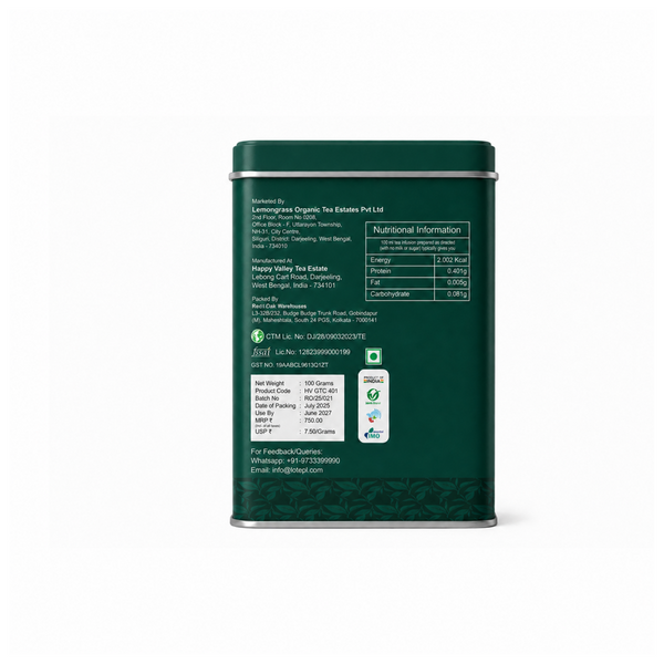 Organic Darjeeling Green Tea Whole Leaf Loose Tea (100 G)