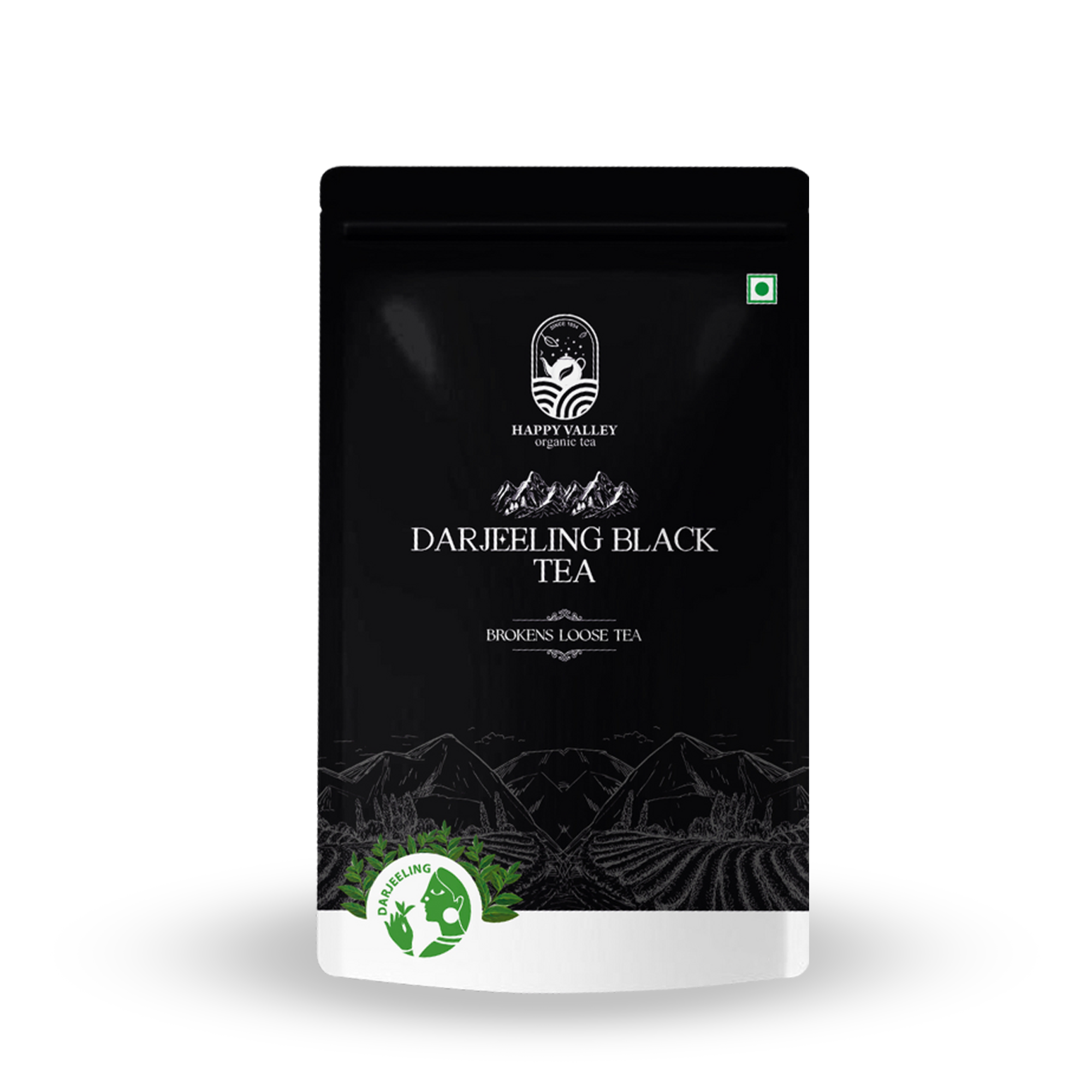 happy valley organic darjeeling broken leaf black tea | 100g standup pouch